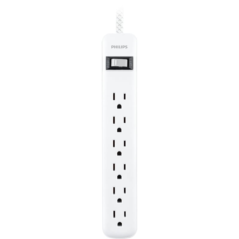 6-Outlet Surge Protector Power Strip with Braided Cord, White photo 2