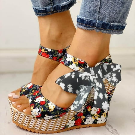 

Shldybc Wedge Sandals for Women Fashion Women Solid Summer Ladies Bandage Sandals Slope Heel Casual Beach Shoes Summer Savings Clearance