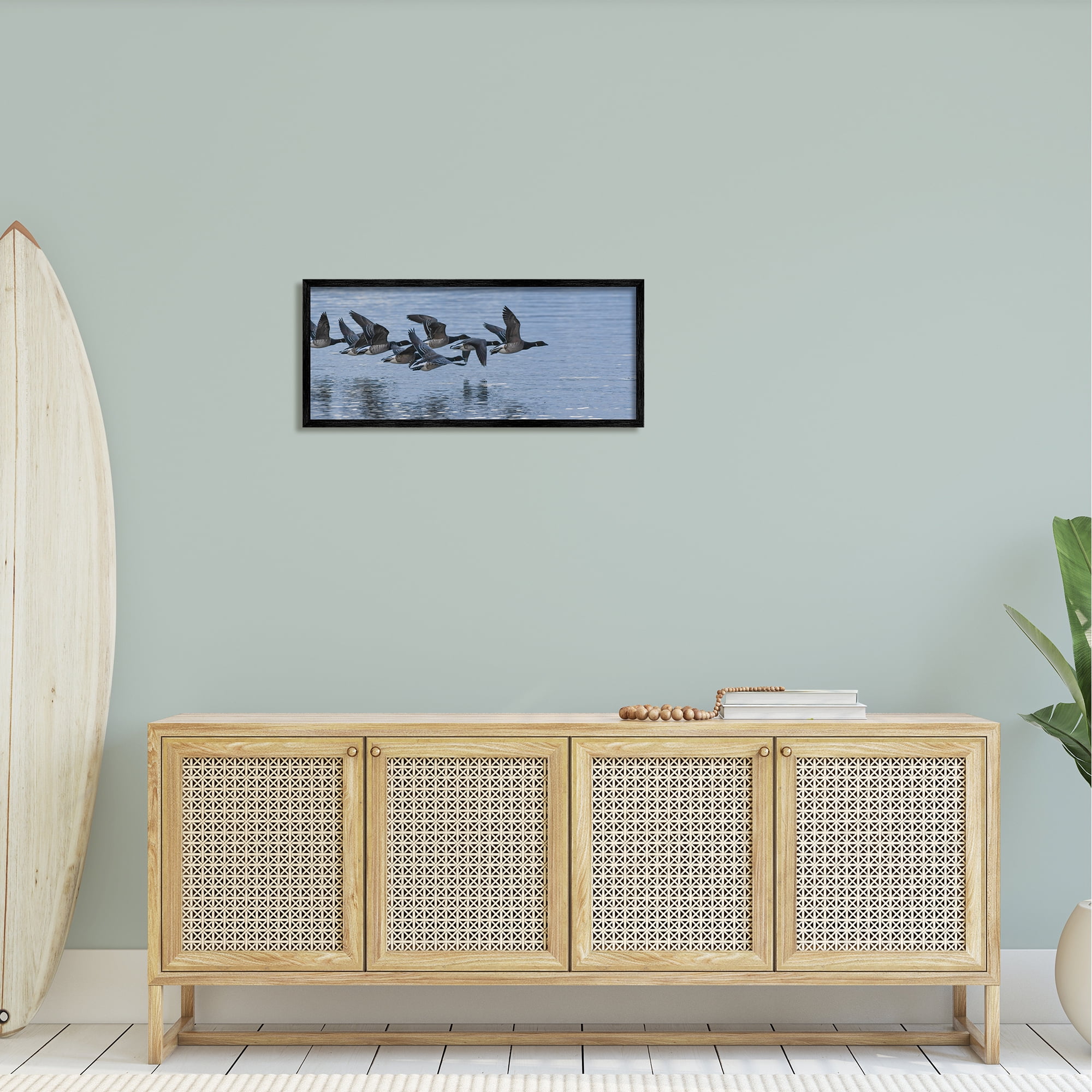 Flying Geese Wings Flapping Calm Ocean Water Animals & Insects Photograph Framed Art Print Wall Art