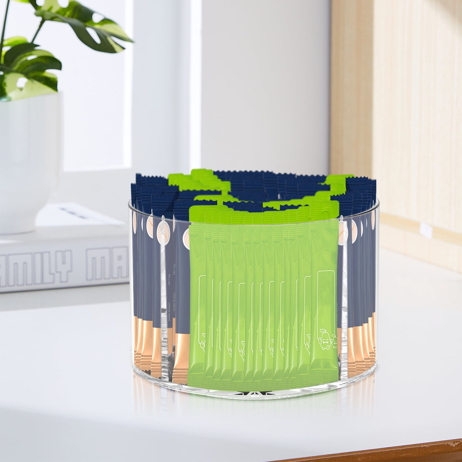 Drinks Packet Organizer Clear Flavor Packet Holder Versatile Lazy Susan Rotating Storage Fit Divided Drinks Mix Rotating Holder Easy to Use Water Packet Organizer for Counter Top