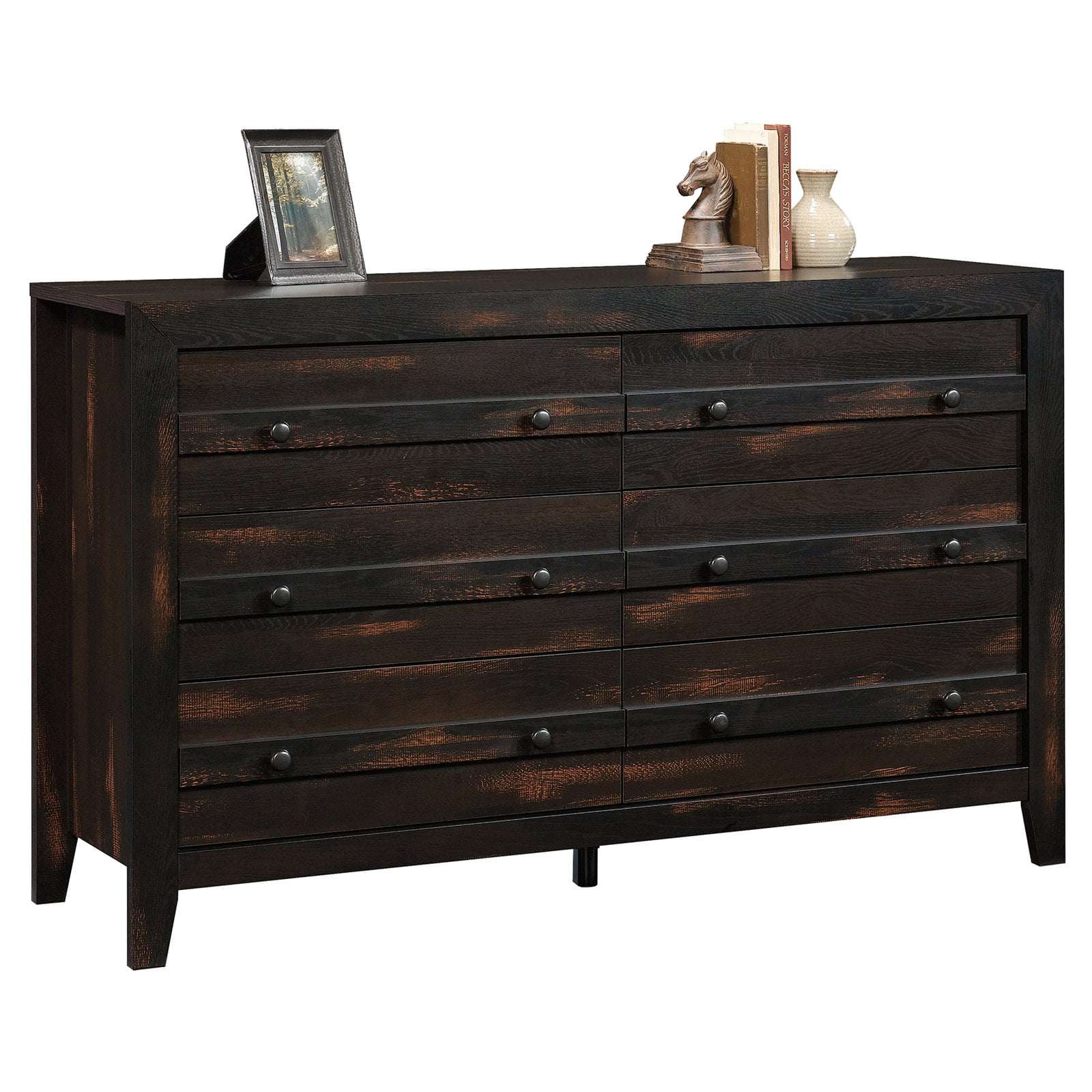 Sauder Dakota Pass 6Drawer Dresser, Char Pine Finish