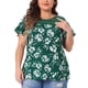thumbnail image 1 of Blusa de mujer de talla grande Agnes Orinda con estampado floral, cuello redondo, encaje, mangas cortas acampanadas y abertura en la espalda 4X verde, 1 of 5