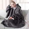 thumbnail image 1 of Wearable Blanket Hoodie  Oversized Sherpa Fleece Sweatshirt Blanket With Giant Hood Pockets And Sleeves For Adults  Warm And Cozy Gray Hooded Blanket, 1 of 5