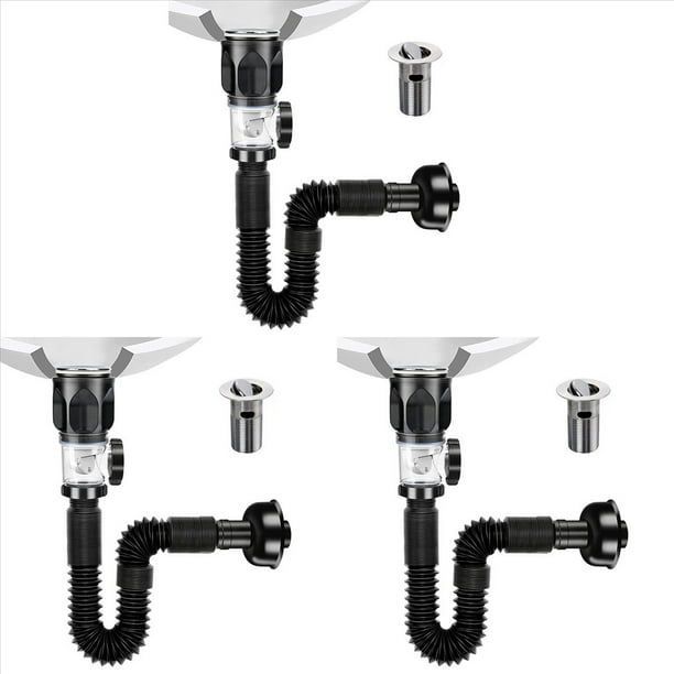 3X Kit de Drenaje para de Baño con Trampa en P Flexible y Expandible, Tubo de Drenaje para , Tubo de Drenaje para de Baño Antiolor