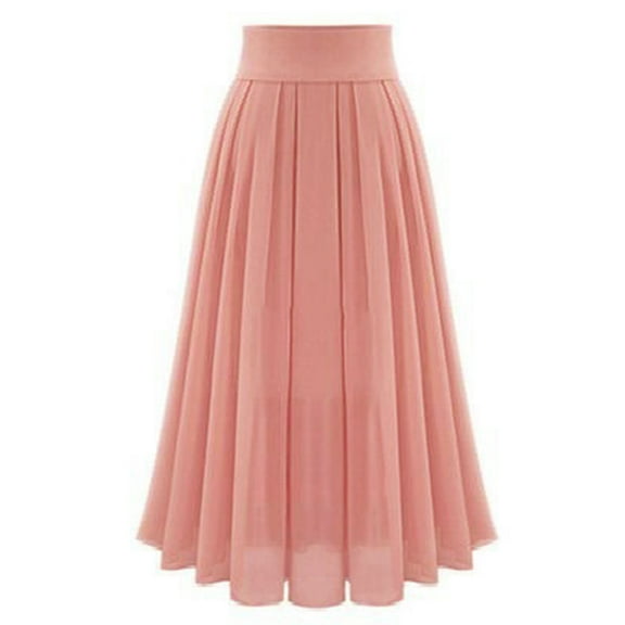 High Waist Mesh Skirt Womens Trendy Chiffon Pleated Long Length Flowy Summer Casual Beach Party Maxi Skirt (X-Large, Pink)