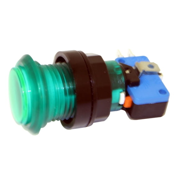 Green Long Length Illuminated Arcade Game Push Button with microswitch, Jamma