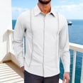 thumbnail image 2 of Cmfcve Mens Cuban Guayabera Shirt Long Sleeve Casual Dress Linen Button Down Shirts Fashion Loose Fit Shirt Jackets, 2 of 9