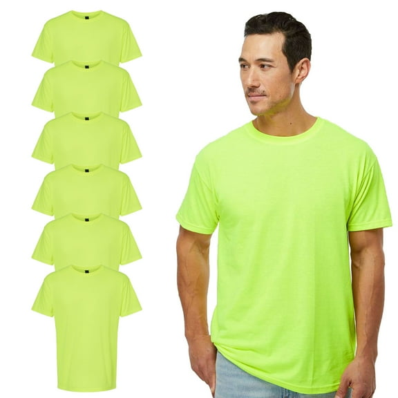 M&O Hi-Vis Safety Green Work Tee for Men, 6-Pack, S-3XL, Soft Touch Short Sleeve Crew Neck Shirt