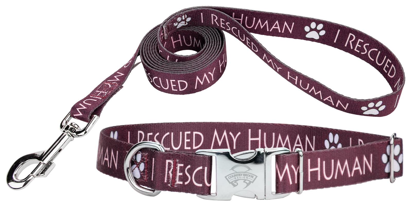Country Brook Design®I Rescued My Human Premium Dog Collar & Leash