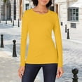 thumbnail image 2 of Women T Shirts for Long Sleeve Women's Classic Fit Long Sleeve Crew Neck Solid Color Long Sleeved Base T Shirt Yellow, XL, 2 of 6