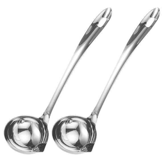 Hemoton 2pcs Stainless Steel Oil Separator Ladle Fat Skimmer Spoon with Ergonomic Handle Oil Filter Spoon for Cooking Soup Ladle with Pour Spout