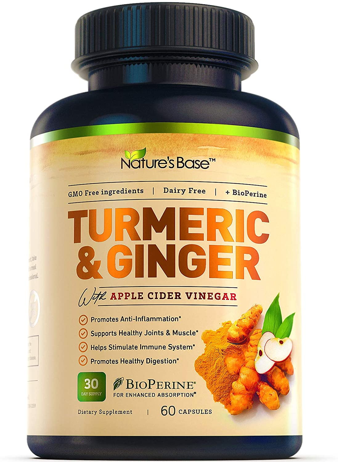 Nature's Base Turmeric Curcumin with Ginger, 95 Curcuminoids, Apple