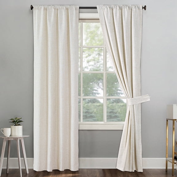 Home Soft Things Dodoma Linen Blended Curtain Set 2 Panels with 2 tiebacks - Beige - 38" x 84"