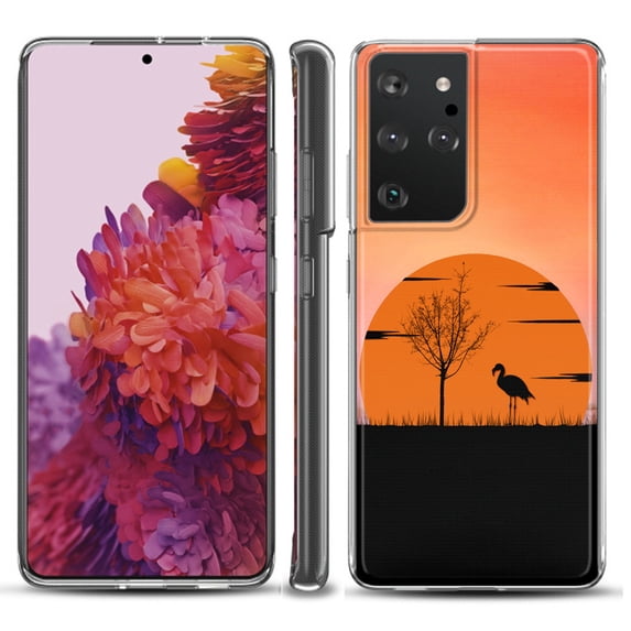 Slim-Fit Lightweight Protective Phone Case compatible with Samsung Galaxy S21 ULTRA 5G, by OneToughShield ® - Sunset Flamingo