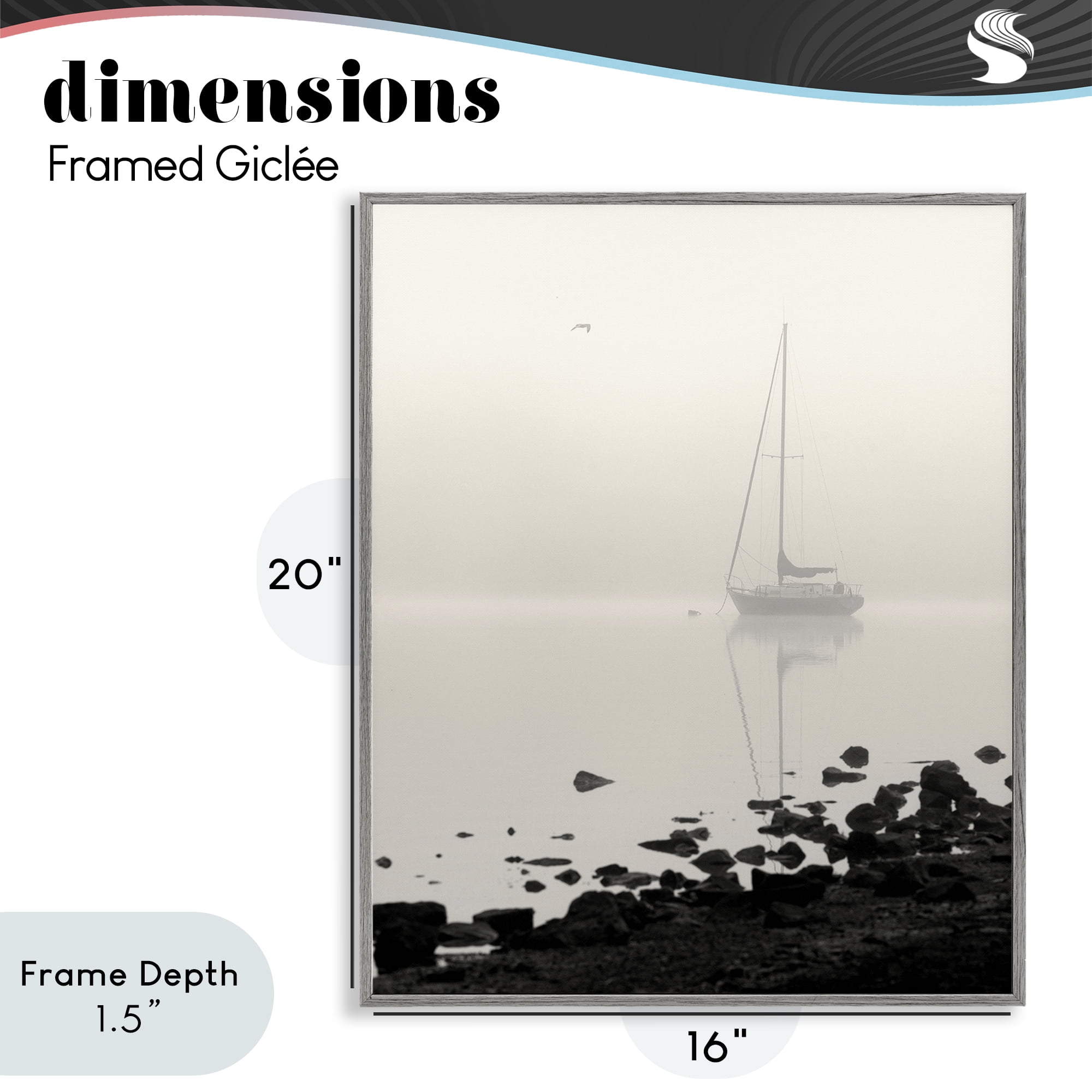 Stupell Industries Moored In Fog Gray Framed Giclee Art, design by Nicholas Bell