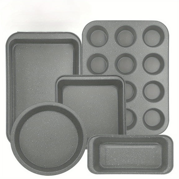 5pcs Non-Stick Baking Pan Set - Heavy-Duty Carbon Steel Cookie/Cake/Bread/Muffin/Pizza Pans | Durable Easy-Clean Bakeware for Home & Professional Kitchens (Grey) - Oven/Grill/Broiler Safe