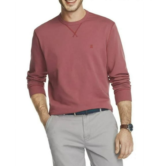 IZOD Men's Saltwater Long Sleeve French Terry Crewneck Sweatshirt, Saltwater Red, Medium