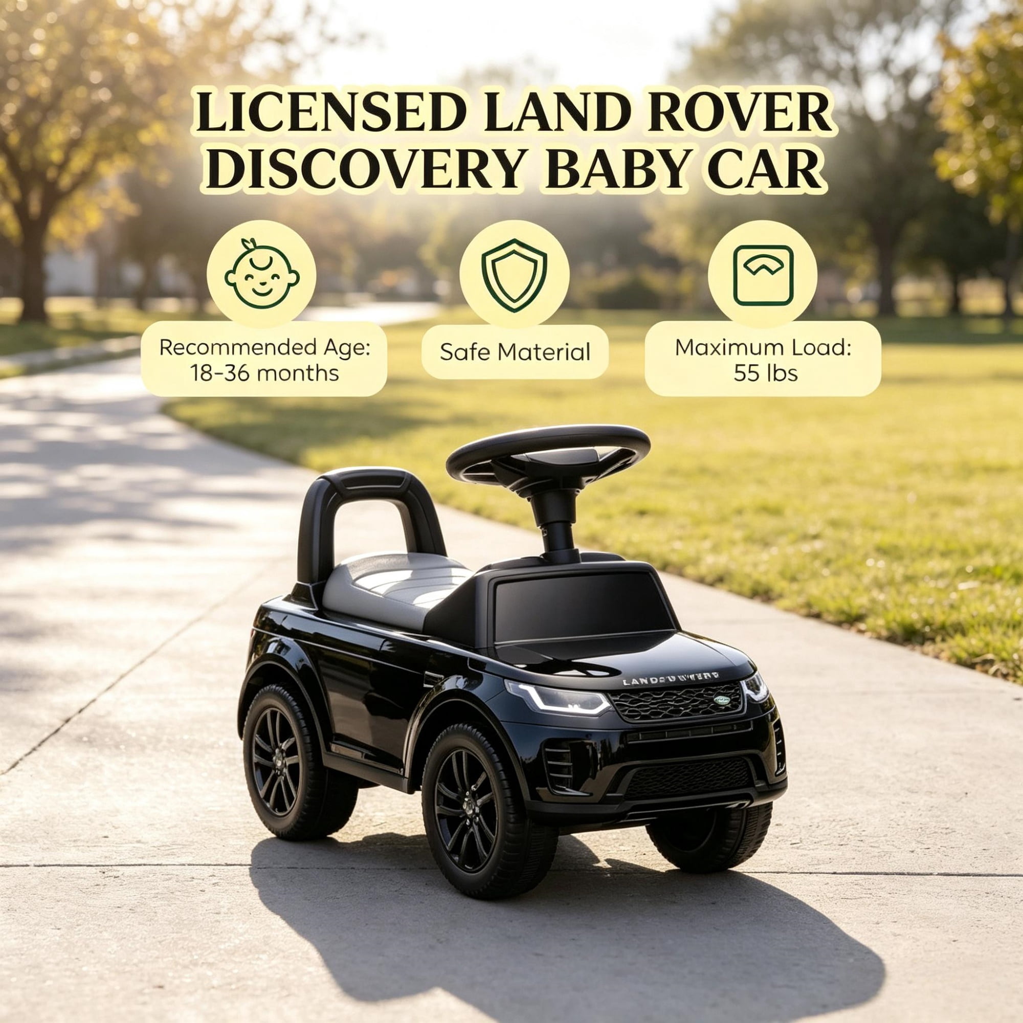 Baby Push Car for Toddlers, Under Seat Storage Ride-On Toy, 18-36 Months, Black