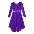 thumbnail image 5 of iEFiEL Flower Girls Lace Chiffon Dress Long Sleeve High-Low Hem Wedding Birthday Party Dress Pageant Ball Gown Purple 8, 5 of 7