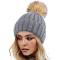thumbnail image 2 of AWZXDE Women's Winter Knit Hat with Detachable Satin Lined for Hair Shield Loose Knit Hat Grey, 2 of 3