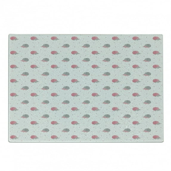Animal Cutting Board, Watercolor Hedgehog with Fluffy Pink Spines on Dotted Background, Decorative Tempered Glass Cutting and Serving Board, Small Size, Pale Pink and Pale Grey, by Ambesonne