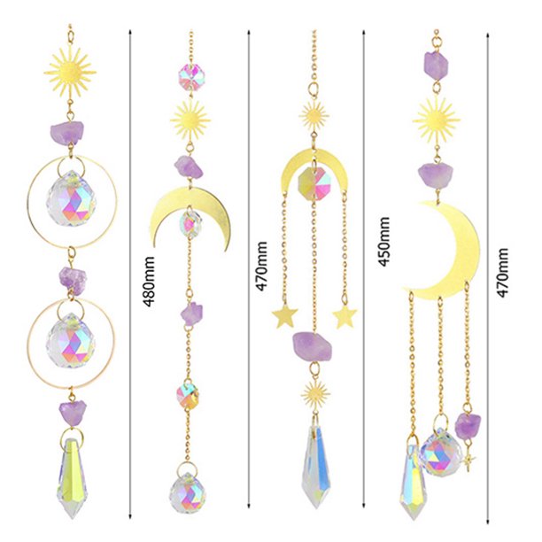 Crystal Wind Chimes Moon Star Metal Prismas Light Catcher Windbells (4 piezas) Ehuebsd Libre de BPA