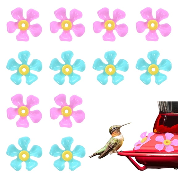 Uxcell 12-Pack Hummingbird Feeder Replacement Flowers, Plastic Hummingbird Feeding Parts Feeding Ports [Rose Pink, Blue]