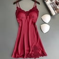 thumbnail image 2 of Lindreshi Lingerie for Women Women Satin Lace Pajamas With Thong Lingerie Chest Pad Nightdress Set S-3XL, 2 of 5
