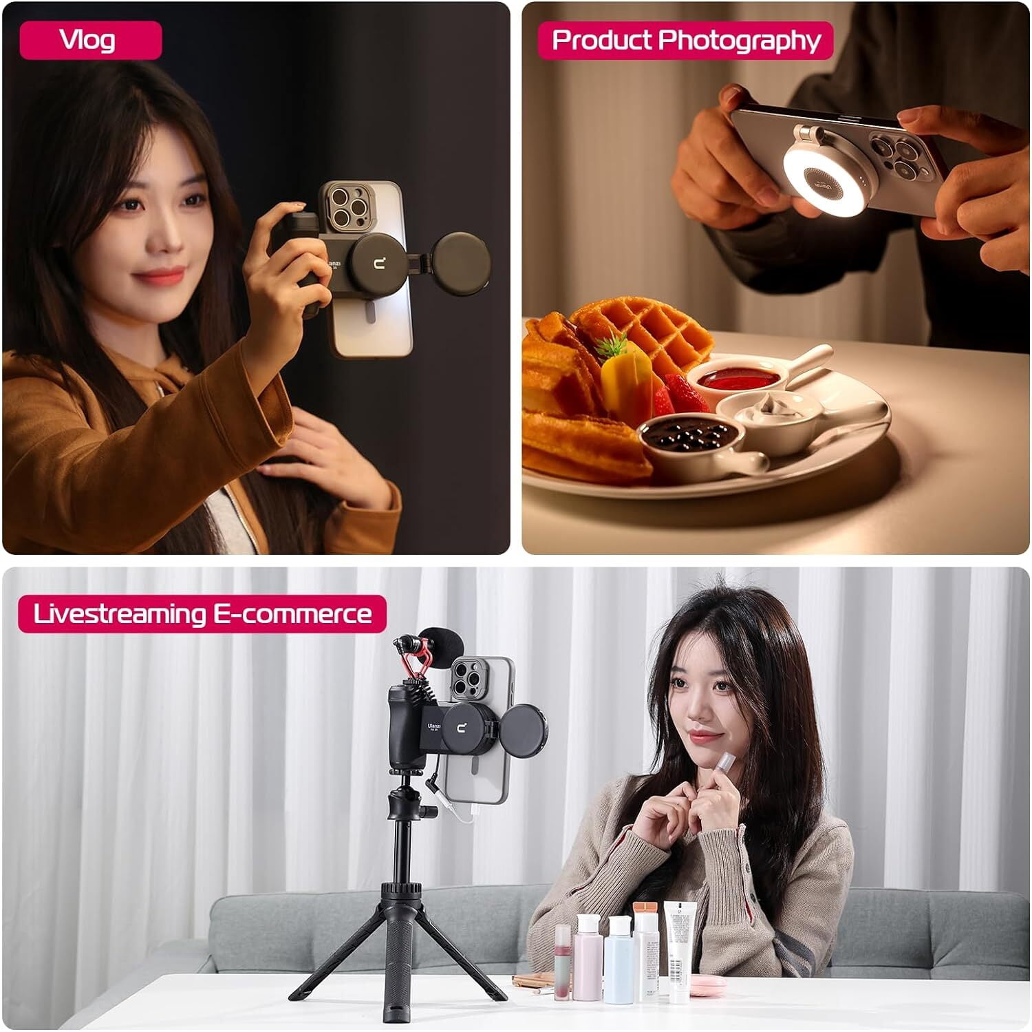 Ulanzi LM19 MagSafe Light Portable Selfie Light for iPhone 16 15 14 13 12 Pro Max Fill Light Phone Stand for Selfie Video Vlog