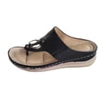 thumbnail image 1 of asddcavvf Ladies Fashion Solid Color Leather Metal Buckle Decoration Clip Toe Flat Sandals, 1 of 7