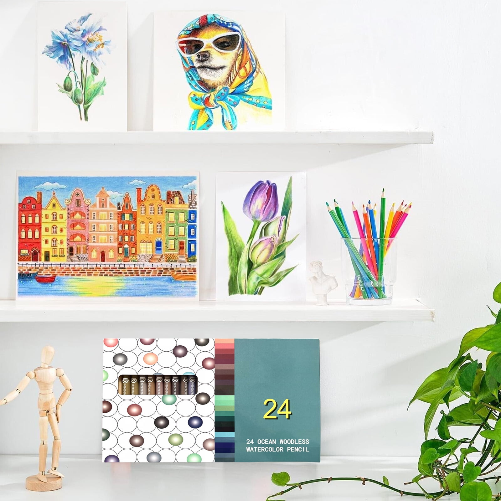 24Pieces Watercolor Pencil for Artist Children Art Painting Woodless Coloring Pencil Water Soluble Colored Pencils