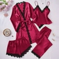 thumbnail image 2 of GERsome Womens Silk Satin Pajamas Set - 4pcs Lace Cami Shorts Sleepwear Lounge Pant with Robe Sets S-3XL, 2 of 7