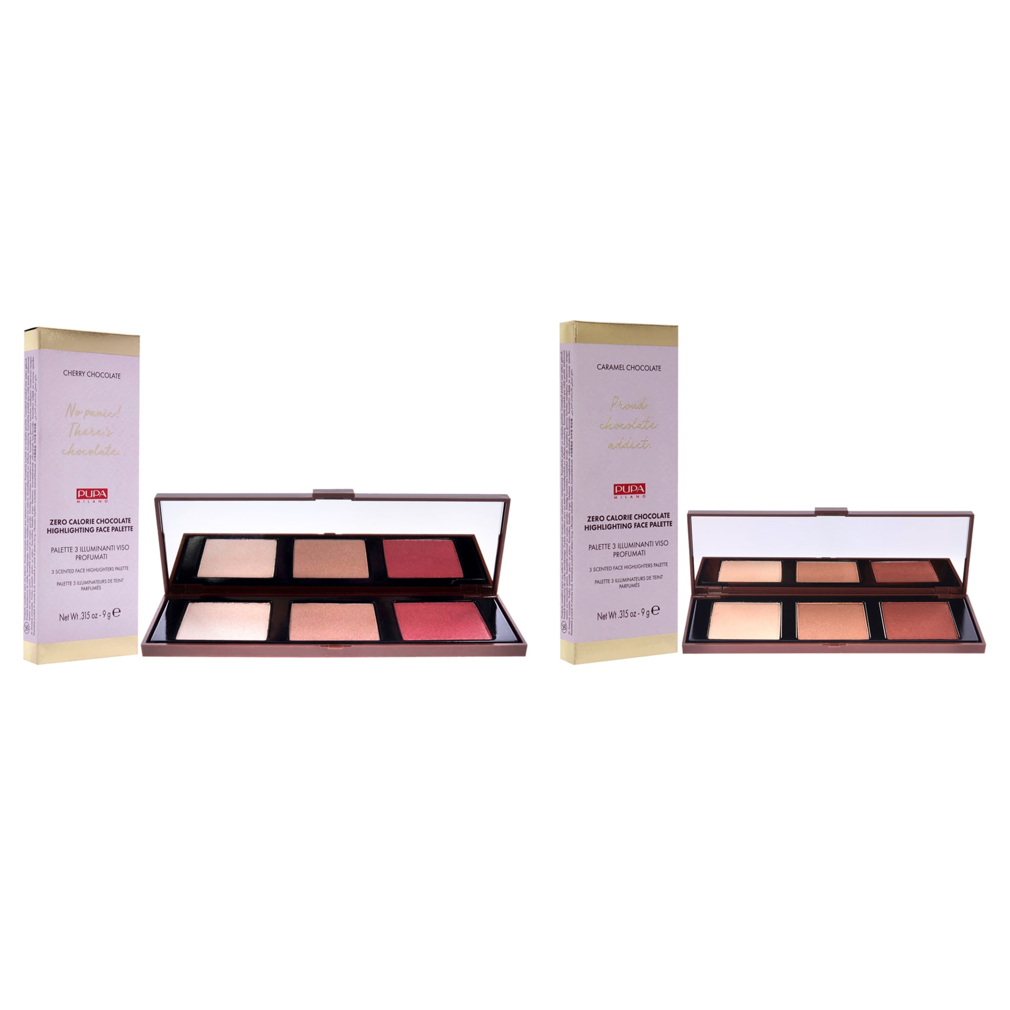 Pupa Milano Zero Calorie Chocolate Highlighter Palette Kit , 2 Pc Kit 0.315oz Highlighter - 001 Cherry Chocolate, 002 - Caramel Chocolate