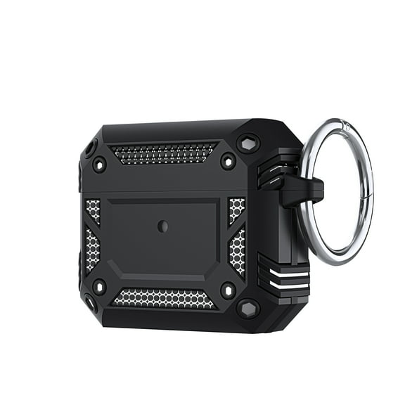 Dual-Layers Armor Case for AirPods 3rd Generation 2021 with Keychain Design Cover, Heavy Duty Military Grade Hybrid Shockproof Anti-Drop Protective Case for AirPods 3rd Generation 2021,Black