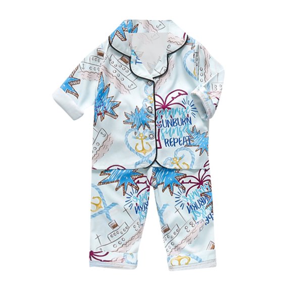 WhouRiu Infant Boys Pajama Set Dinosaur Animals Prints Long Sleeve Button Top Pants Kids Silk Fall Sleepwear Outfits Blue,Sized 6-12 M