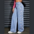 thumbnail image 5 of CFMDUC Women's Pearl Straight Leg Jeans High Waist Loose Wide Leg Denim Pants Trendy Y2K Boyfriend Jeans, 5 of 7
