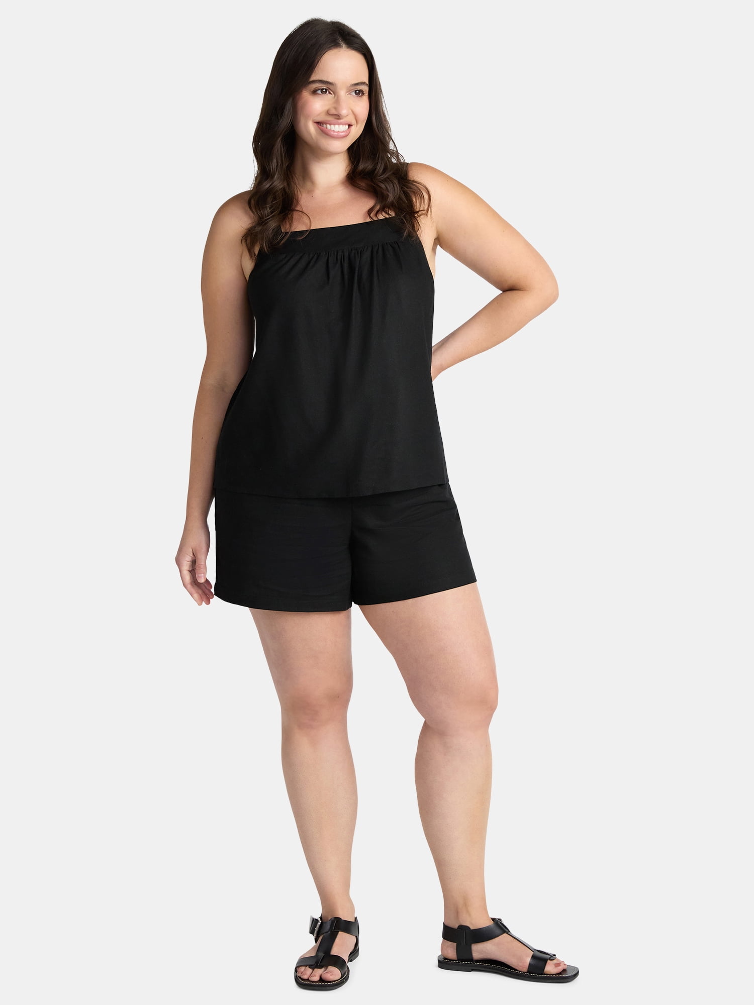 Time and Tru Women's Linen Blend Tank Top and Shorts Set, 2-Piece, Sizes XS-4X