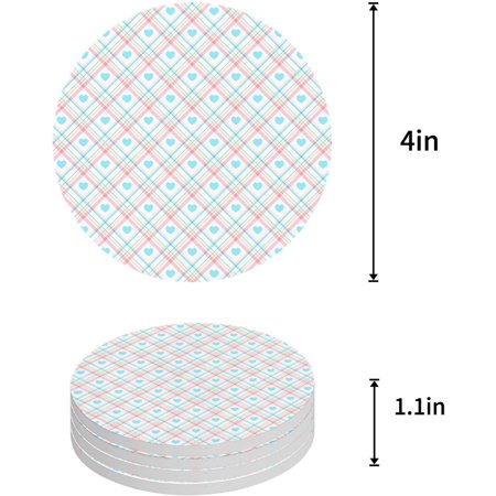 

ZHANZZK Sweet Blue Love Heart Lattice Texture Set of 4 Round Coaster for Drinks Absorbent Ceramic Stone Coasters Cup Mat with Cork Base for Home Kitchen Room Coffee Table Bar Decor