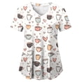 thumbnail image 4 of mgoYE Pink Print Scrub Tops Women Scrub Tops for Women Stretchy V-neck Short Sleeve Cute Floral Animal Printed Holiday 2 Pockes Working Uniforms(White,2XL), 4 of 5