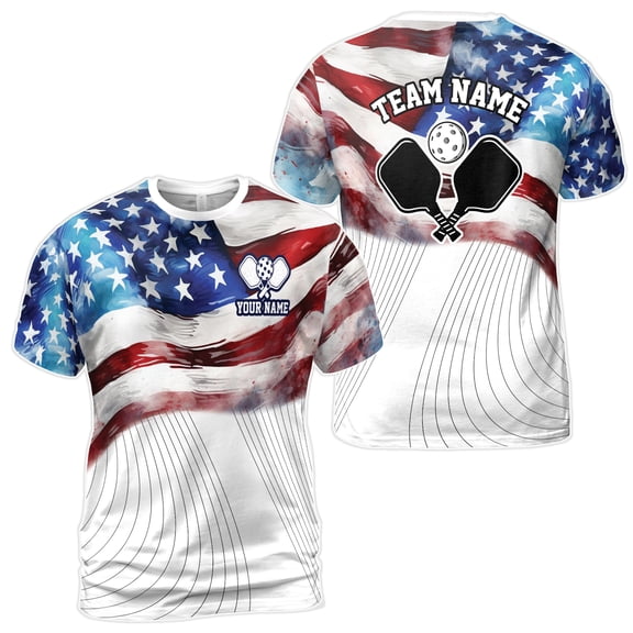 Custom Name Pickleball American Team USA Flag Men's T-shirt S-5XL