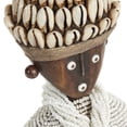thumbnail image 4 of DecMode Small Hand-Crafted Pine Wood, Cowrie Shells, Orange Beads & Kente Cloth African Woman Namji Doll, White, 4 of 10