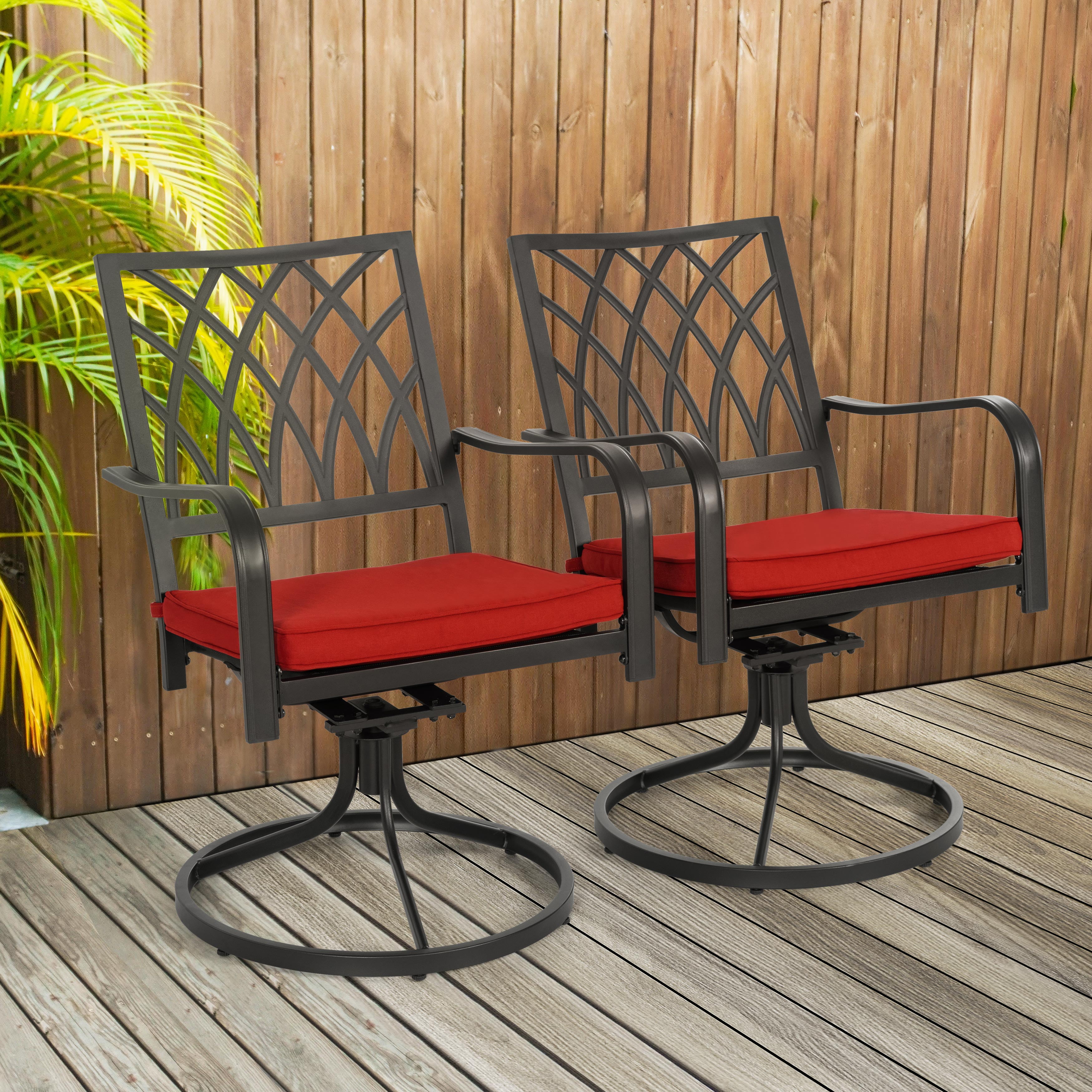 Nuu Garden Patio Swivel Chair Set of 2, Heavy Duty Outdoor Dining Chairs with Cushions, Metal Patio Chairs 360-Degree Swivel for Garden Lawn Porch Backyard, Black