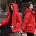 thumbnail image 1 of Parkas de manga larga para mujer, chaqueta de algodón corta, holgada, de gran tamaño, con capucha y gruesa, abrigo de algodón para mujer, 1 of 7