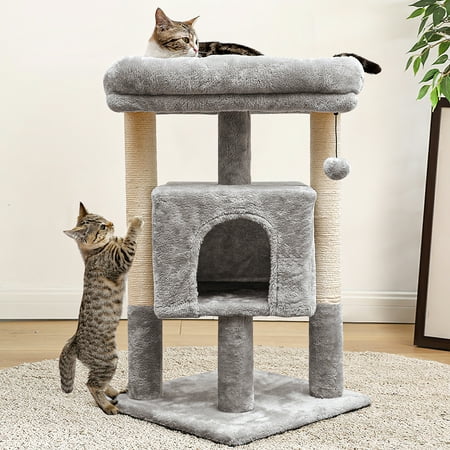 Pefilos 29" Cat Tree Tower for Indoor Cats Cat Condo with Sisal Scratching Posts, Plush Perch, Cat Bed Furniture, Gray