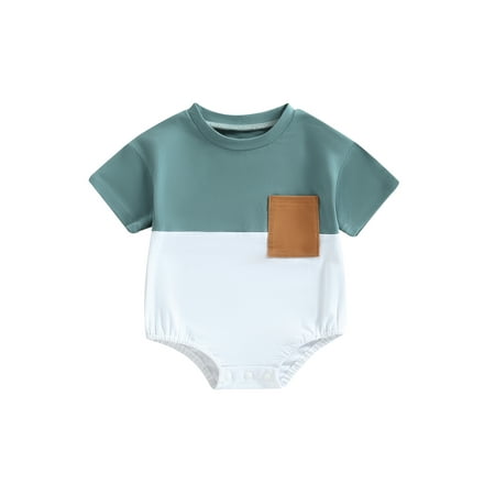 

jaweiwi Infant Toddler Baby Boys Romper 0 3M 6M 12M 18M 24M Contrast Color Short Sleeve Crew Neck Pocket Jumpsuits Summer Casual Bodysuits