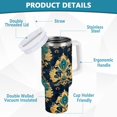 thumbnail image 2 of Yayeee 40oz Stainless Steel Tumbler with Straw and Handle Double-Wall Insulated Travel Water Bottle, Green Peacock Pattern, 2 of 8
