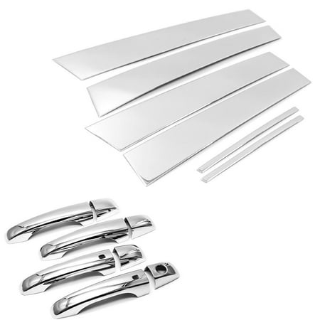 Polar Cover - Sizver Stainless Pillar Post Trims+Plastic Handle Covers For 2011-2016 Chrysler 300C