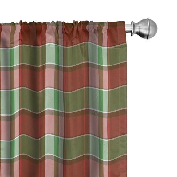Ambesonne Plaid Curtains, Christmas Tones Noel Squares, Pair of 28"x84", Ruby Green and Vermilion