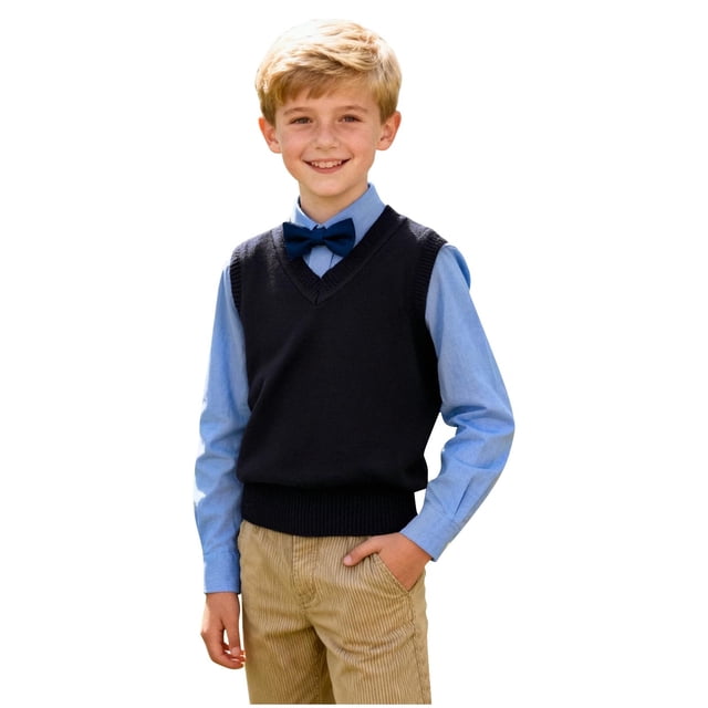 Camiseta sin mangas con cuello en V para niños y niñas, temporada, color liso, cuello en V, suéter de punto, top de poliéster para niña