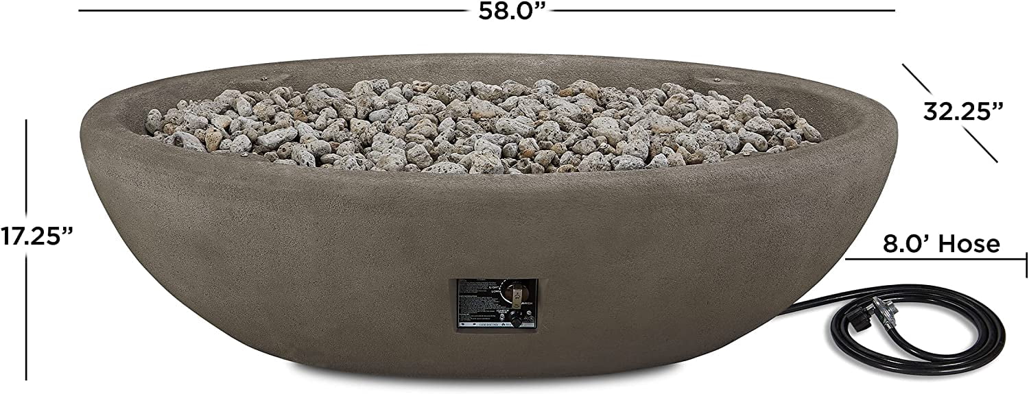 Real Flame Riverside 58" Oval Concrete Propane Fire Pit in Glacier Gray